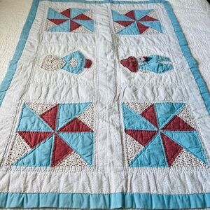 38”x55” Homemade Hand Stitched Cotton Kids Quilt.